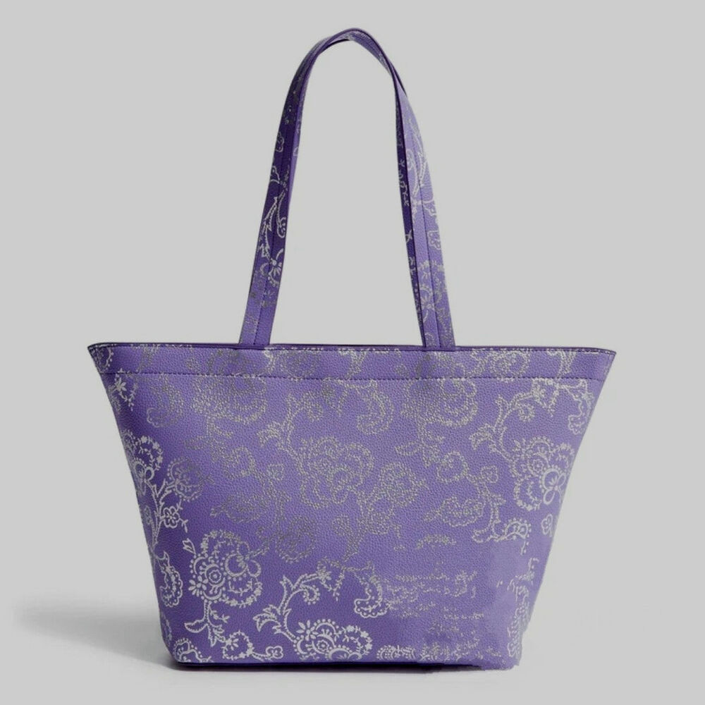 Vera Bradley NWT Small East West Tote floral bag Cotswolds Dahlia purple silver